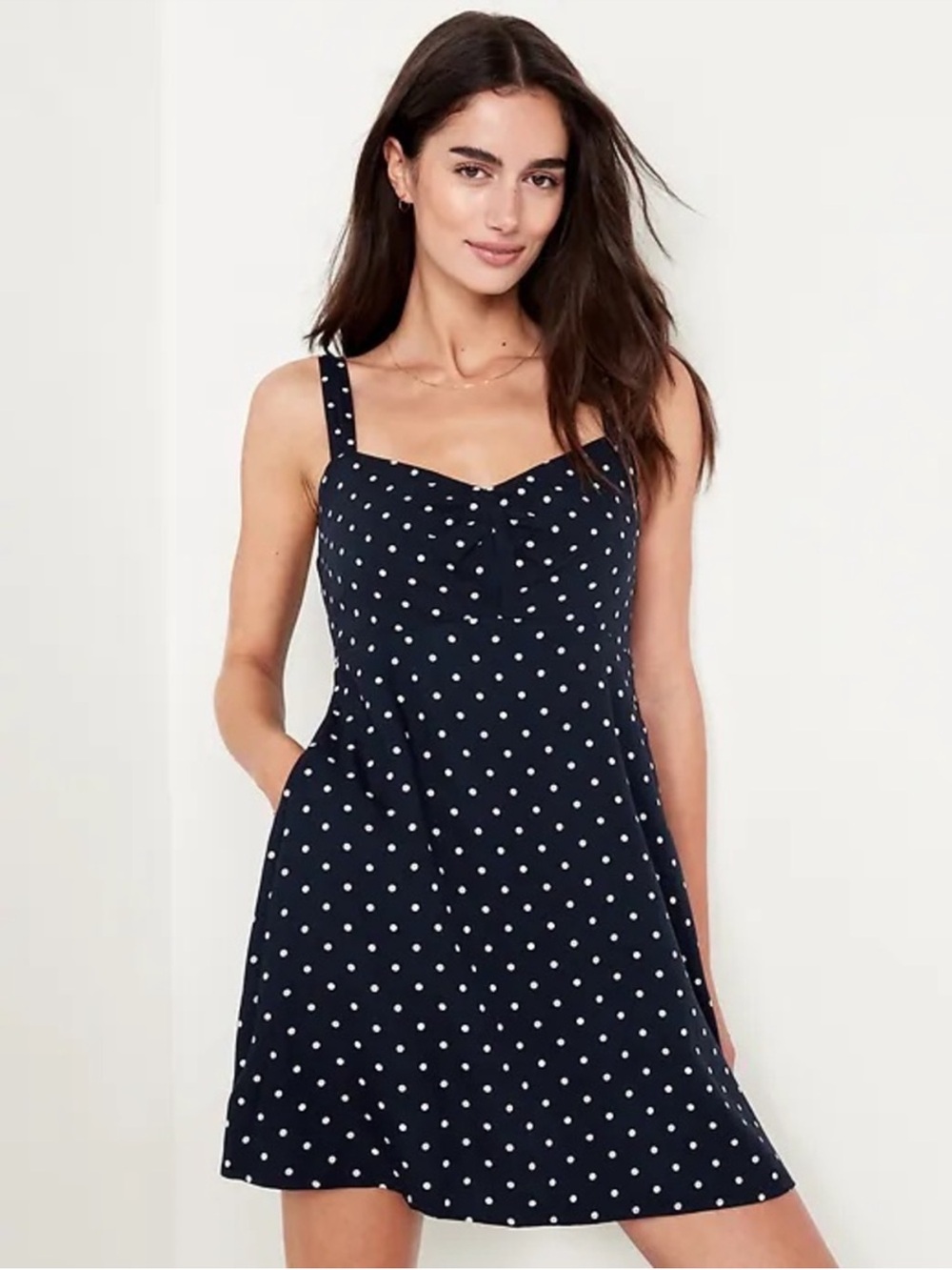 Old Navy Fit & Flare Crepe Mini Dress in Navy Polka Dot